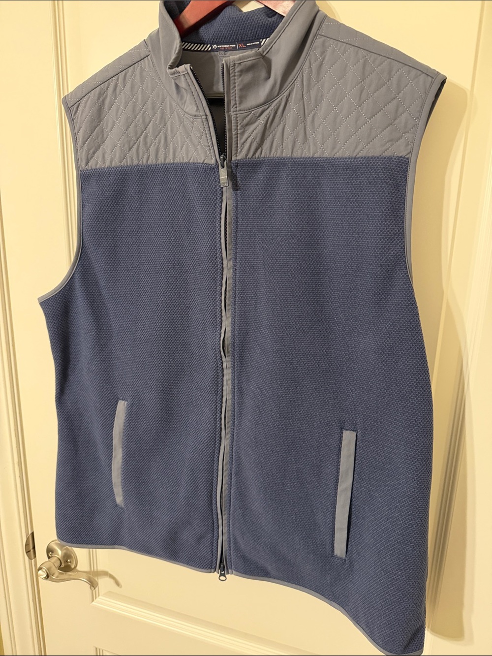 Southern Tide Blue and Gray Quilted Yoke Zip Vest